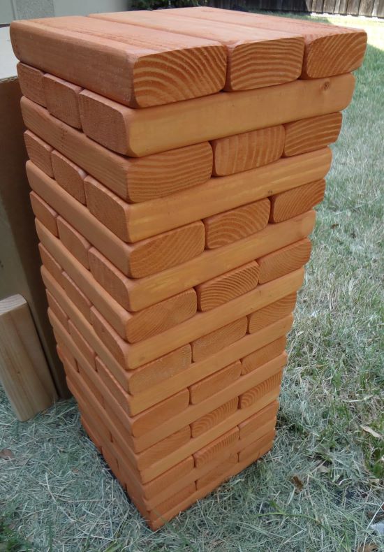 jumbo tumbling tower, orange stain detail