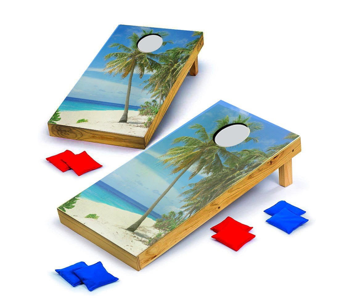 Beach cornhole wooden set, closeup